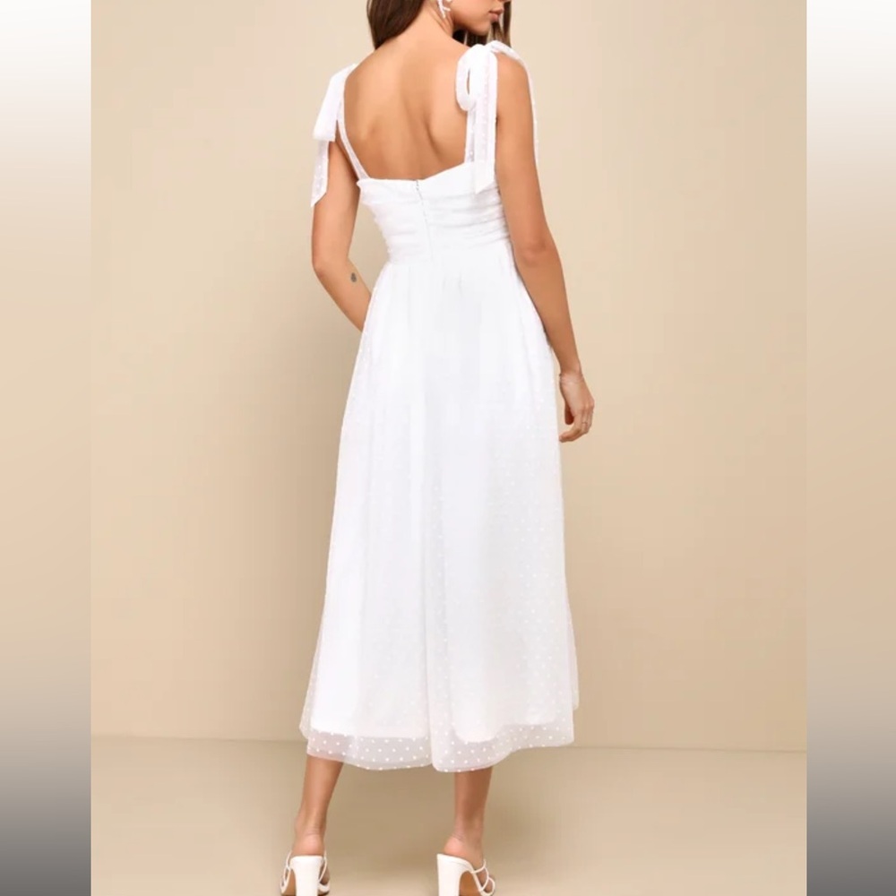 Stylish White Midi Dress with Bow Straps - Picture 2 of 3